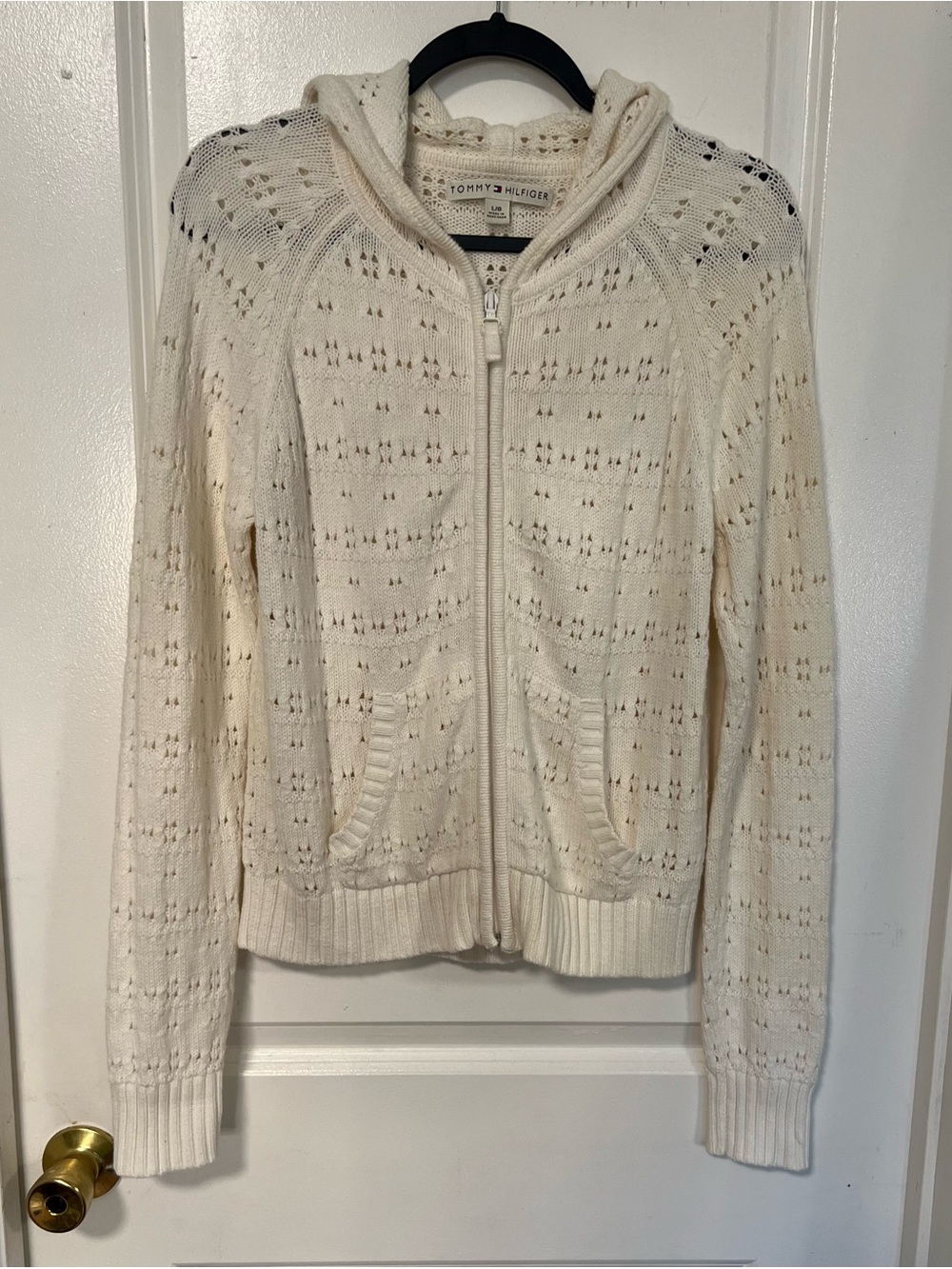 Tommy Hilfiger Ivory Open-Knit Zip Hoodie
